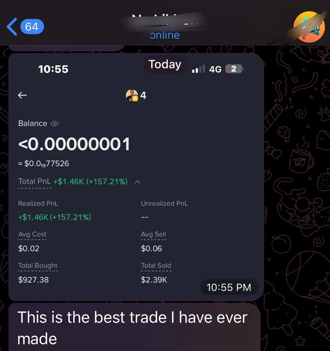 Verified crypto signal execution proof by High Table Member #544 - 5 Star Review: The best trade I have ever taken (+157%)